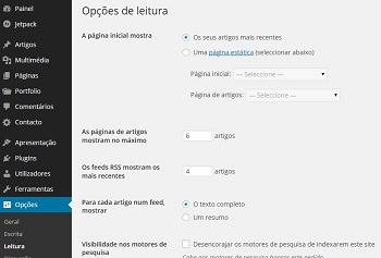 como fazer um blog -Opções » Leitura